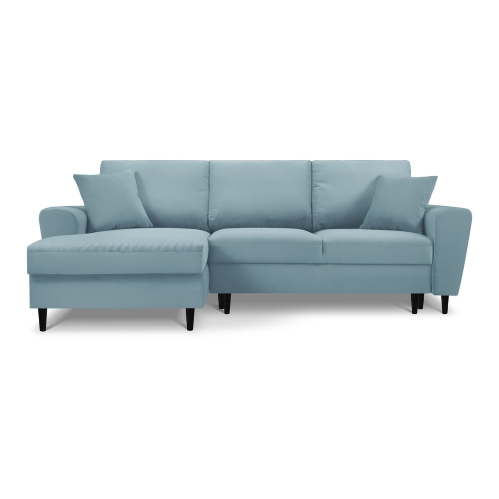 Colțar extensibil cu tapițerie reiată și șezlong pe partea stângă Micadoni Home Moghan, albastru deschis Colțar extensibil cu tapițerie reiată și șezlong pe partea stângă Micadoni Home Moghan, albastru deschis
