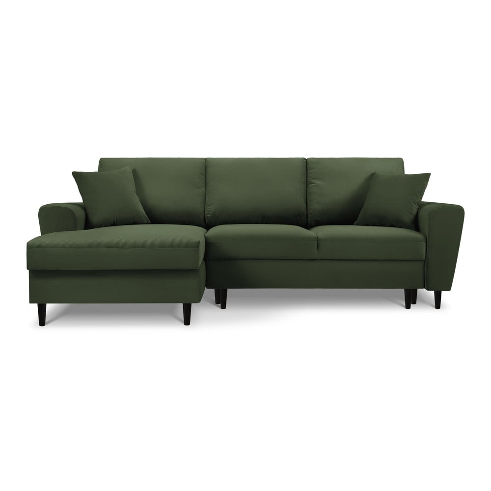 Colțar extensibil cu tapițerie reiată și șezlong pe partea stângă Micadoni Home Moghan, verde Colțar extensibil cu tapițerie reiată și șezlong pe partea stângă Micadoni Home Moghan, verde