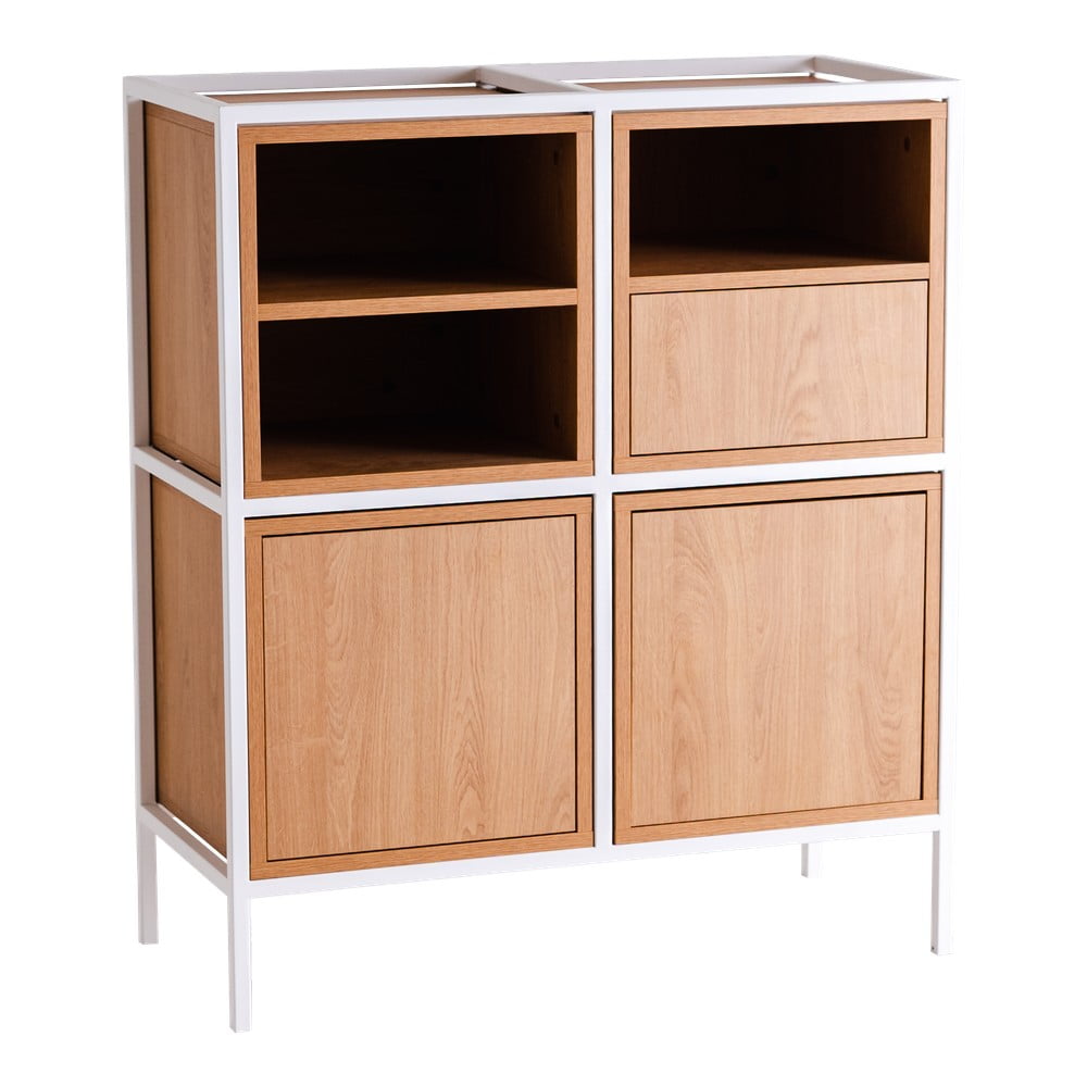 Comodă înaltă albă cu aspect de stejar 88x102 cm Skap - CustomForm Comodă înaltă albă cu aspect de stejar 88x102 cm Skap - CustomForm