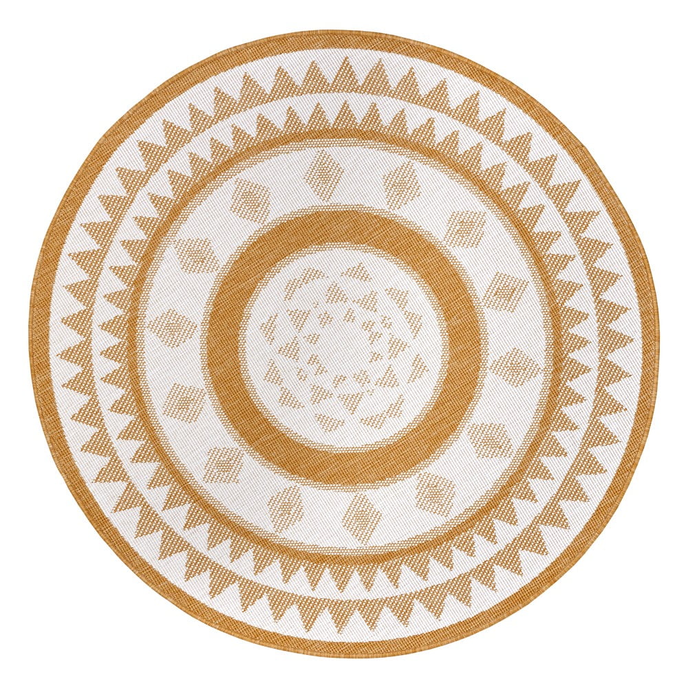 Covor de exterior galben ocru-alb rotund ø 200 cm Jamaica – NORTHRUGS Covor de exterior galben ocru-alb rotund ø 200 cm Jamaica – NORTHRUGS