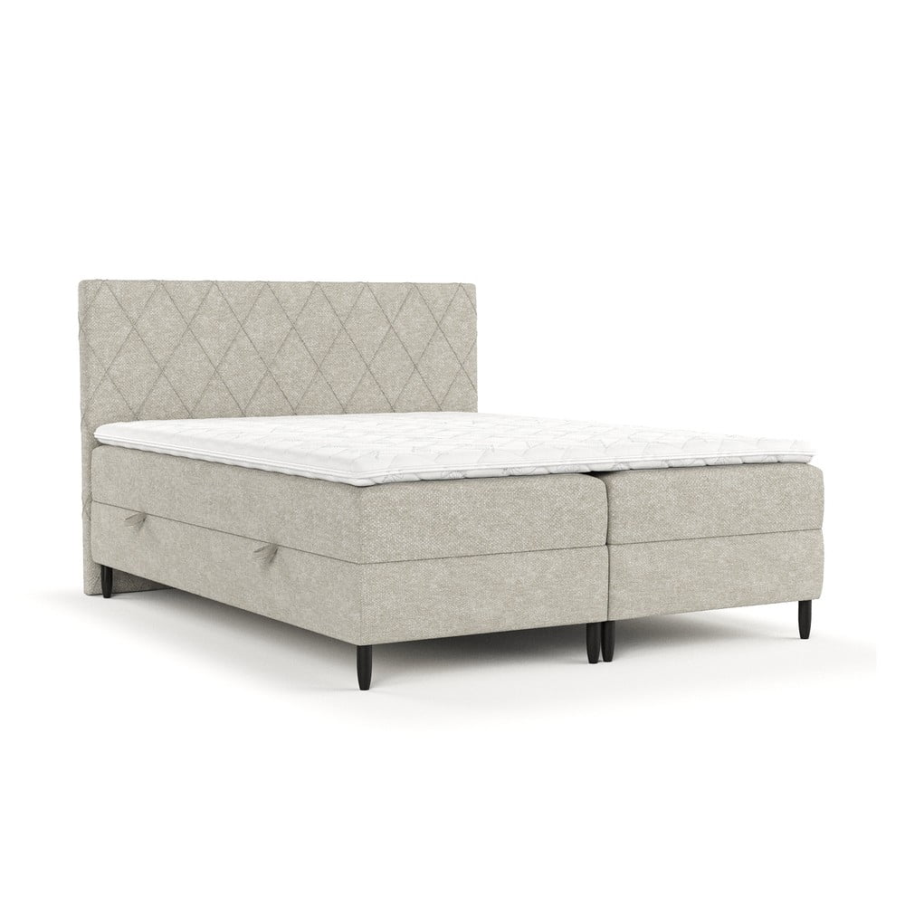 Pat boxspring gri/bej cu spațiu de depozitare 200x200 cm Gwen – Maison de Rêve Pat boxspring gri/bej cu spațiu de depozitare 200x200 cm Gwen – Maison de Rêve