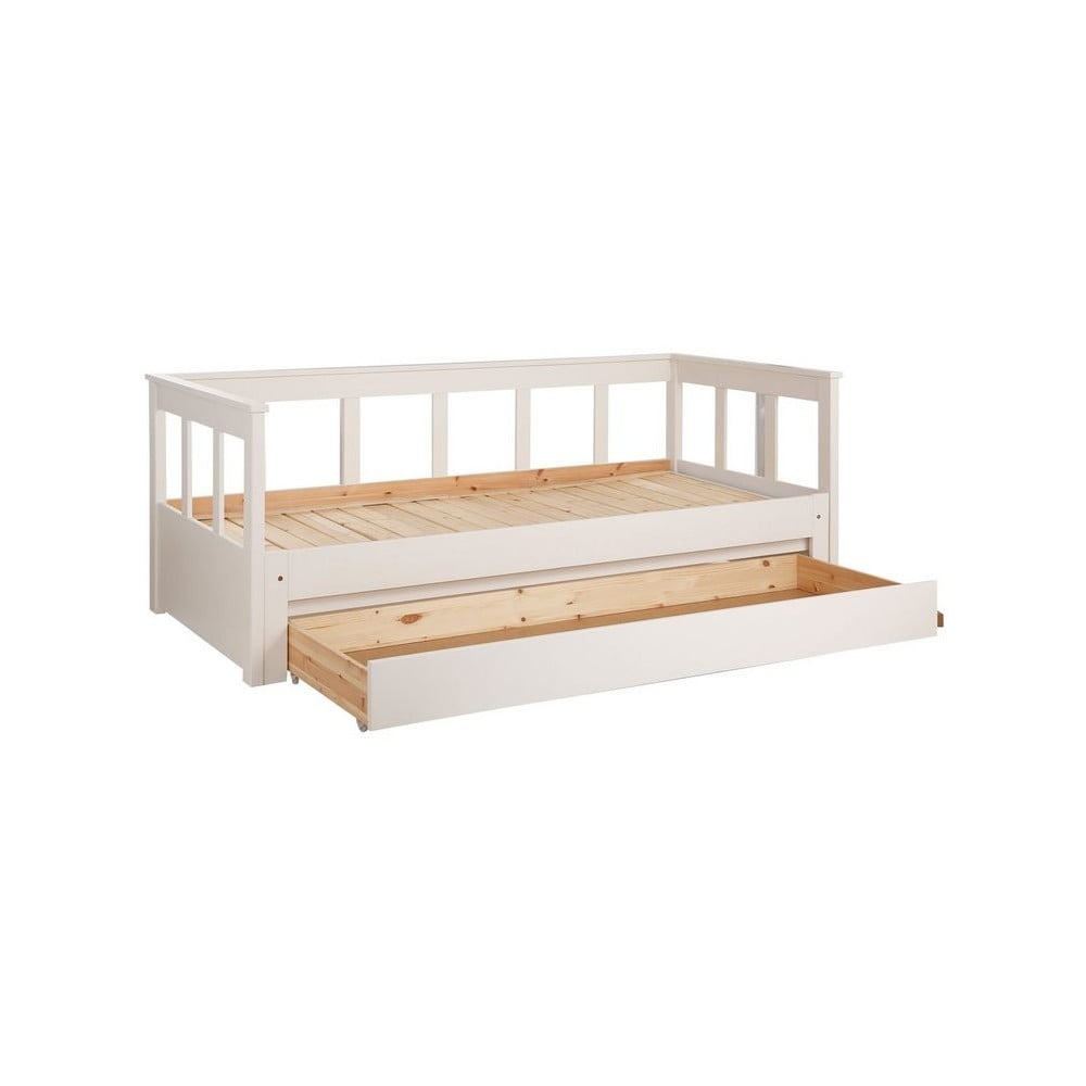 Pat pentru copii alb cu extensie suplimentară din lemn masiv de pin cu spațiu de depozitare 90x200 cm PINO – Vipack Pat pentru copii alb cu extensie suplimentară din lemn masiv de pin cu spațiu de depozitare 90x200 cm PINO – Vipack