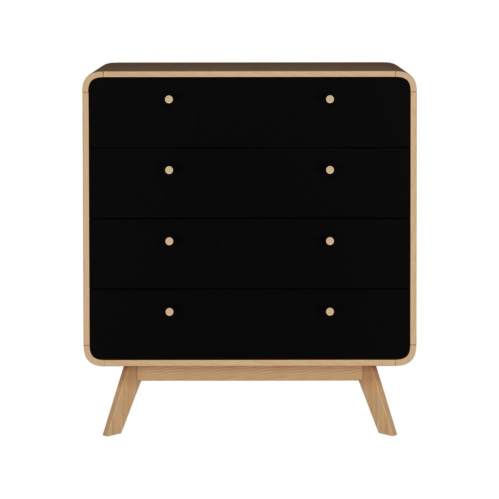 Comodă neagră/în culoare naturală înaltă cu aspect de lemn de stejar 80x88 cm Cassie – Støraa Comodă neagră/în culoare naturală înaltă cu aspect de lemn de stejar 80x88 cm Cassie – Støraa