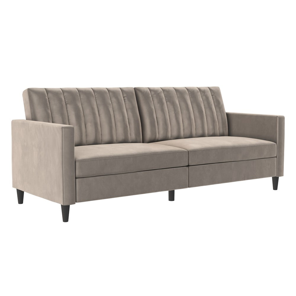 Canapea gri deschis cu tapițerie din catifea 207 cm Celine – Støraa Canapea gri deschis cu tapițerie din catifea 207 cm Celine – Støraa
