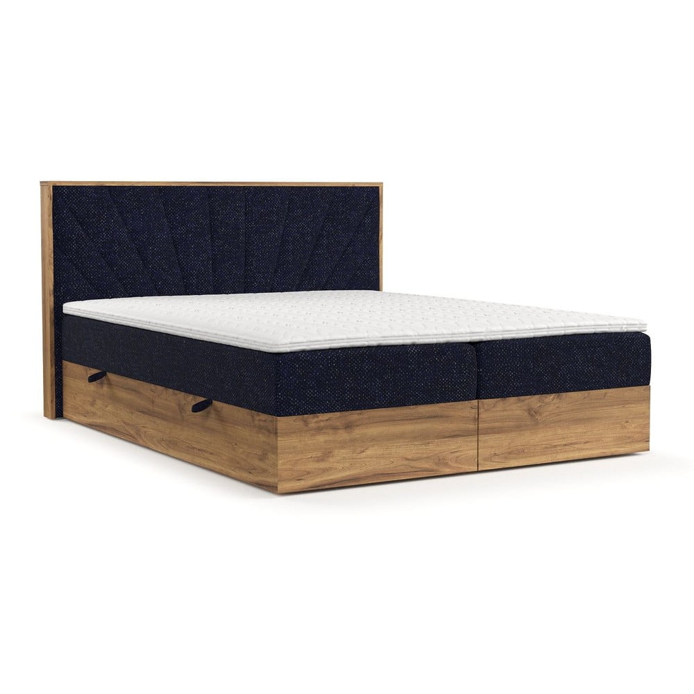 Pat boxspring albastru închis/în culoare naturală cu spațiu de depozitare 180x200 cm Asahi – Maison de Rêve Pat boxspring albastru închis/în culoare naturală cu spațiu de depozitare 180x200 cm Asahi – Maison de Rêve