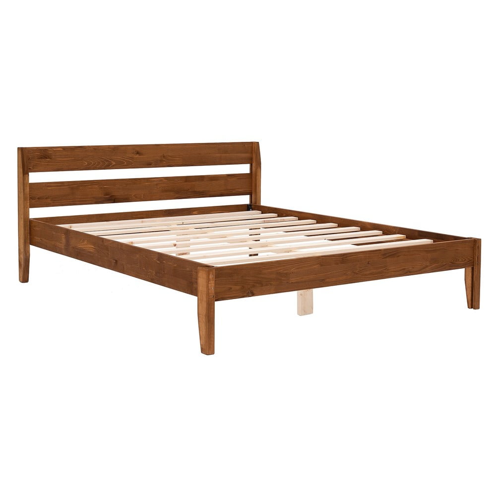 Pat în culoare naturală/maro închis din lemn de molid cu somieră 120x200 cm Venus – Kalune Design Pat în culoare naturală/maro închis din lemn de molid cu somieră 120x200 cm Venus – Kalune Design