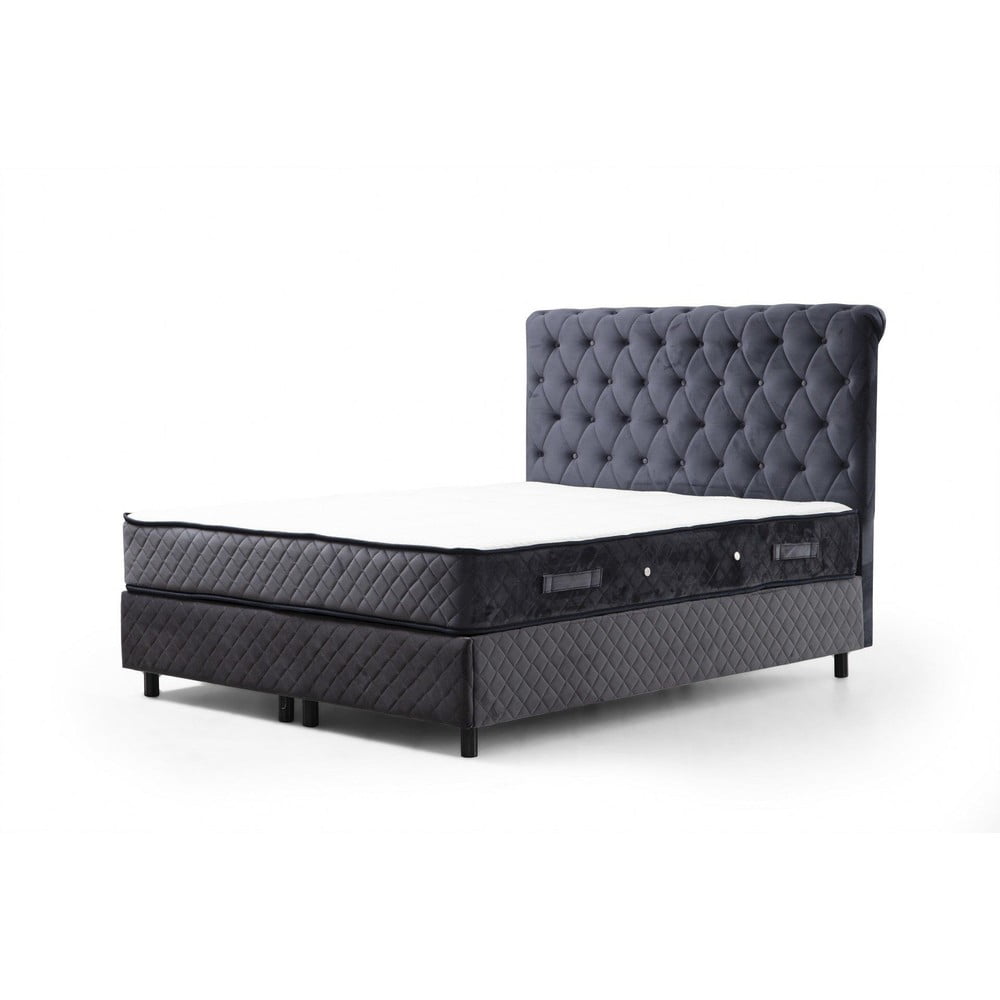 Pat boxspring albastru închis cu spațiu de depozitare 160x200 cm Sonata – Kalune Design Pat boxspring albastru închis cu spațiu de depozitare 160x200 cm Sonata – Kalune Design