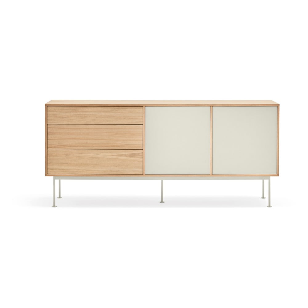 Comodă cu aspect de lemn de stejar Teulat Yoko, lățime 180 cm, alb-crem Comodă cu aspect de lemn de stejar Teulat Yoko, lățime 180 cm, alb-crem