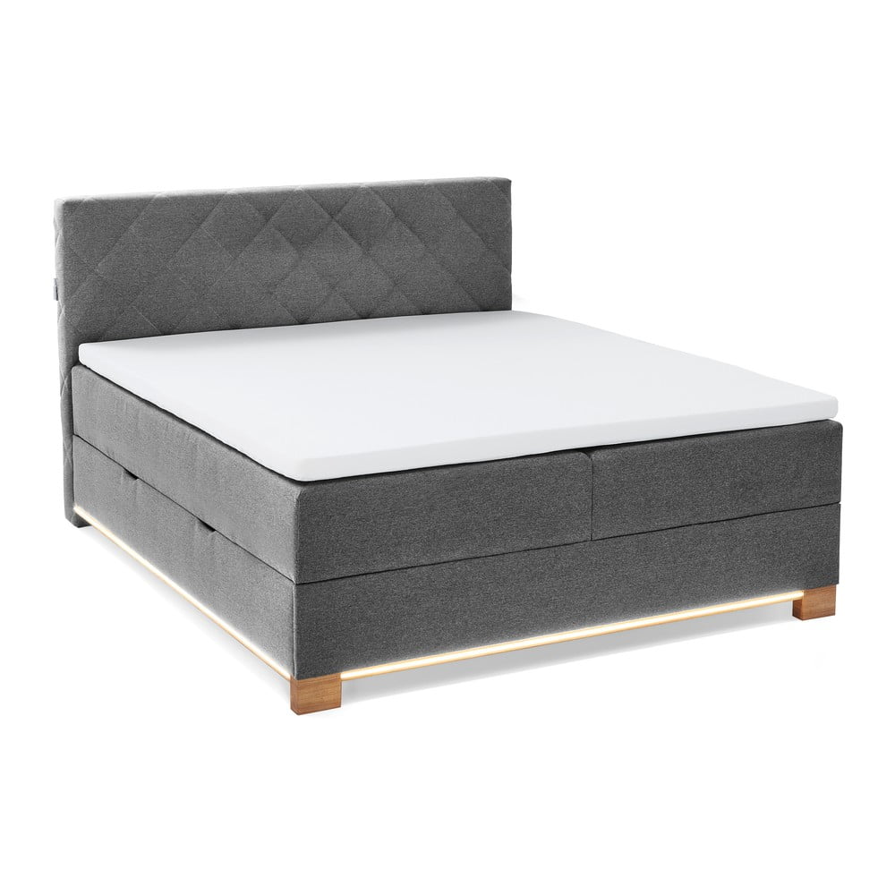 Pat boxspring gri cu spațiu de depozitare 180x200 cm Messina – Meise Möbel Pat boxspring gri cu spațiu de depozitare 180x200 cm Messina – Meise Möbel