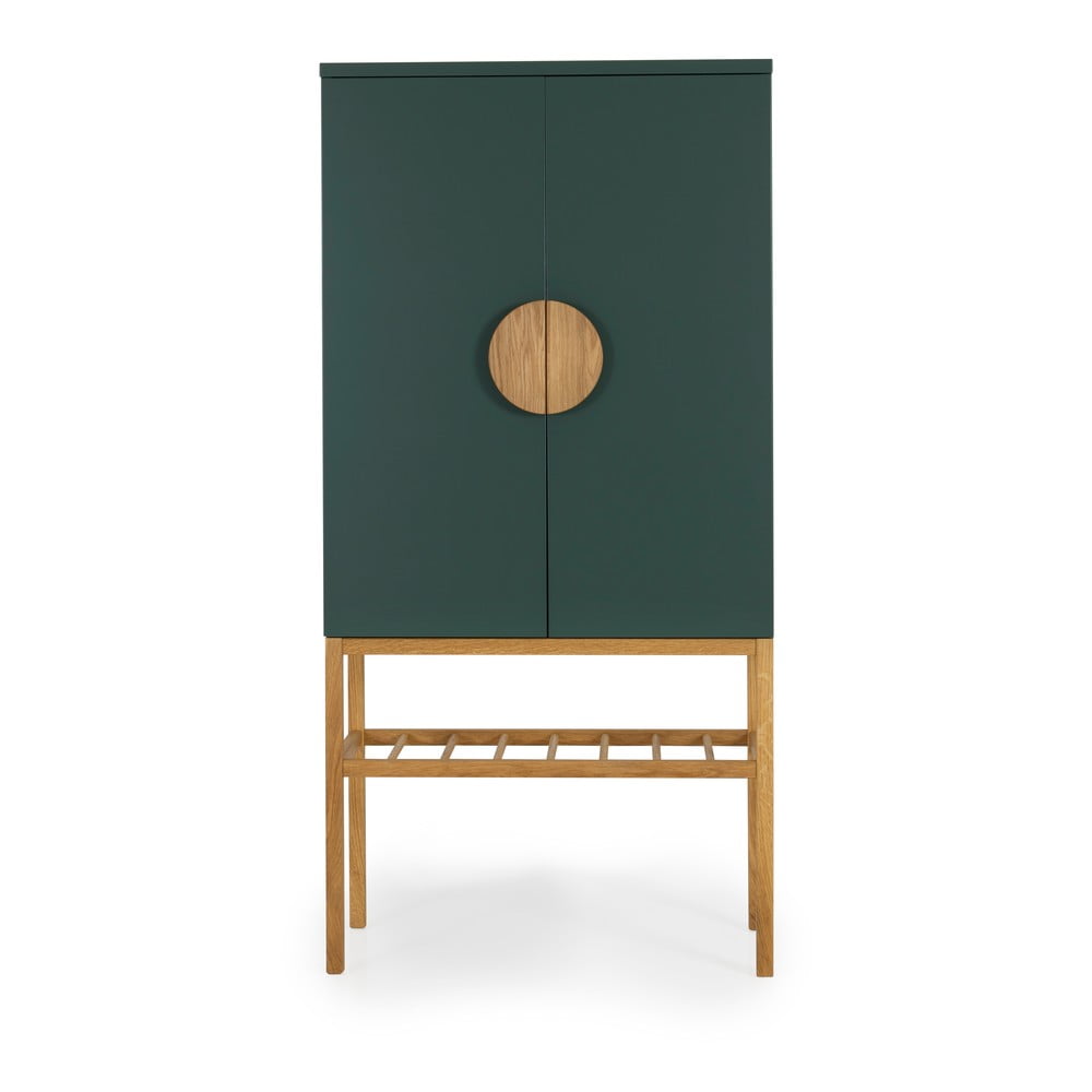 Dulap cu picioare din lemn de stejar Tento Scoop, înălțime 162 cm, verde Dulap cu picioare din lemn de stejar Tento Scoop, înălțime 162 cm, verde