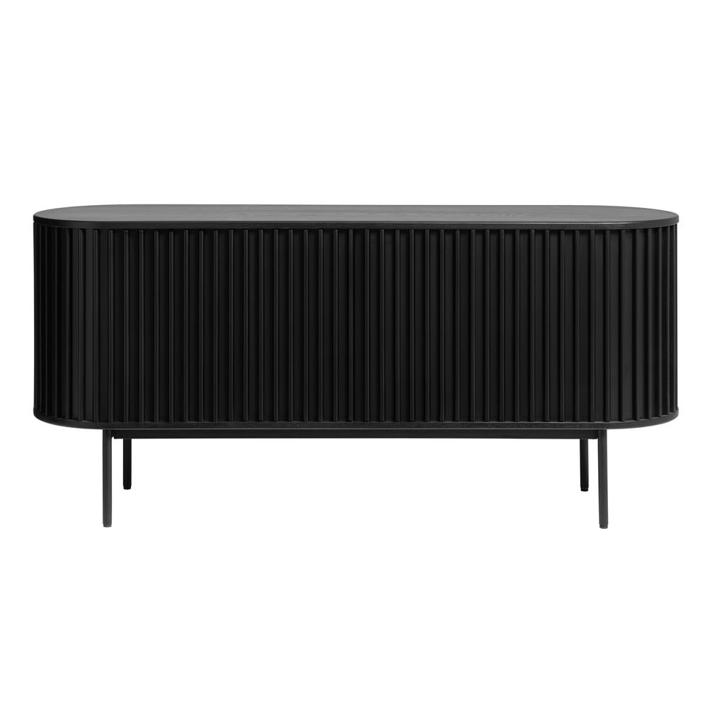 Comodă neagră joasă cu aspect de lemn de stejar cu ușă glisantă 73x160 cm Siena – Unique Furniture Comodă neagră joasă cu aspect de lemn de stejar cu ușă glisantă 73x160 cm Siena – Unique Furniture