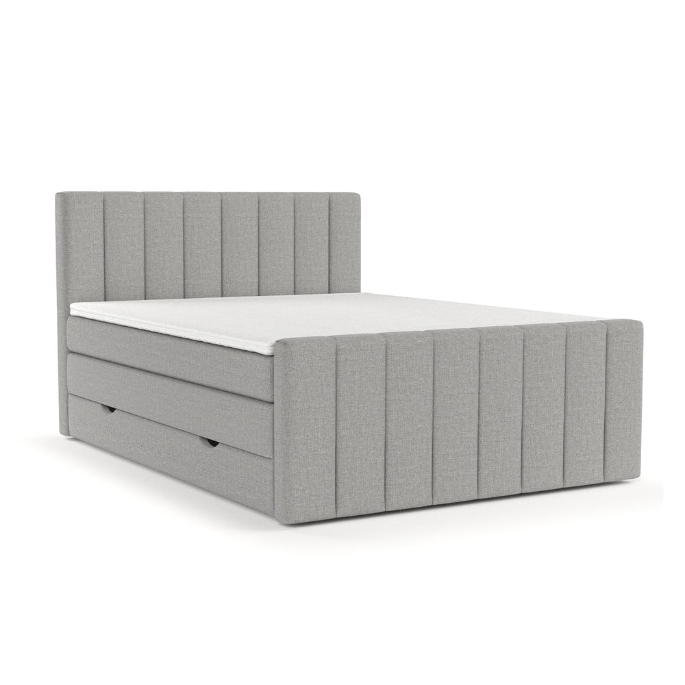 Pat boxspring gri deschis cu spațiu de depozitare 160x200 cm Ruby – Maison de Rêve Pat boxspring gri deschis cu spațiu de depozitare 160x200 cm Ruby – Maison de Rêve