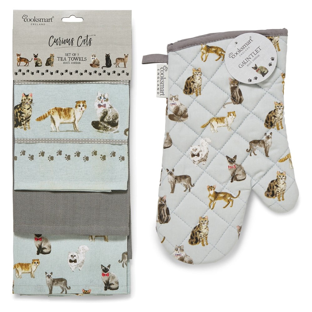Set de prosoape și mănuși de bucătărie 4 buc. Curious Cats – Cooksmart ® Set de prosoape și mănuși de bucătărie 4 buc. Curious Cats – Cooksmart ®