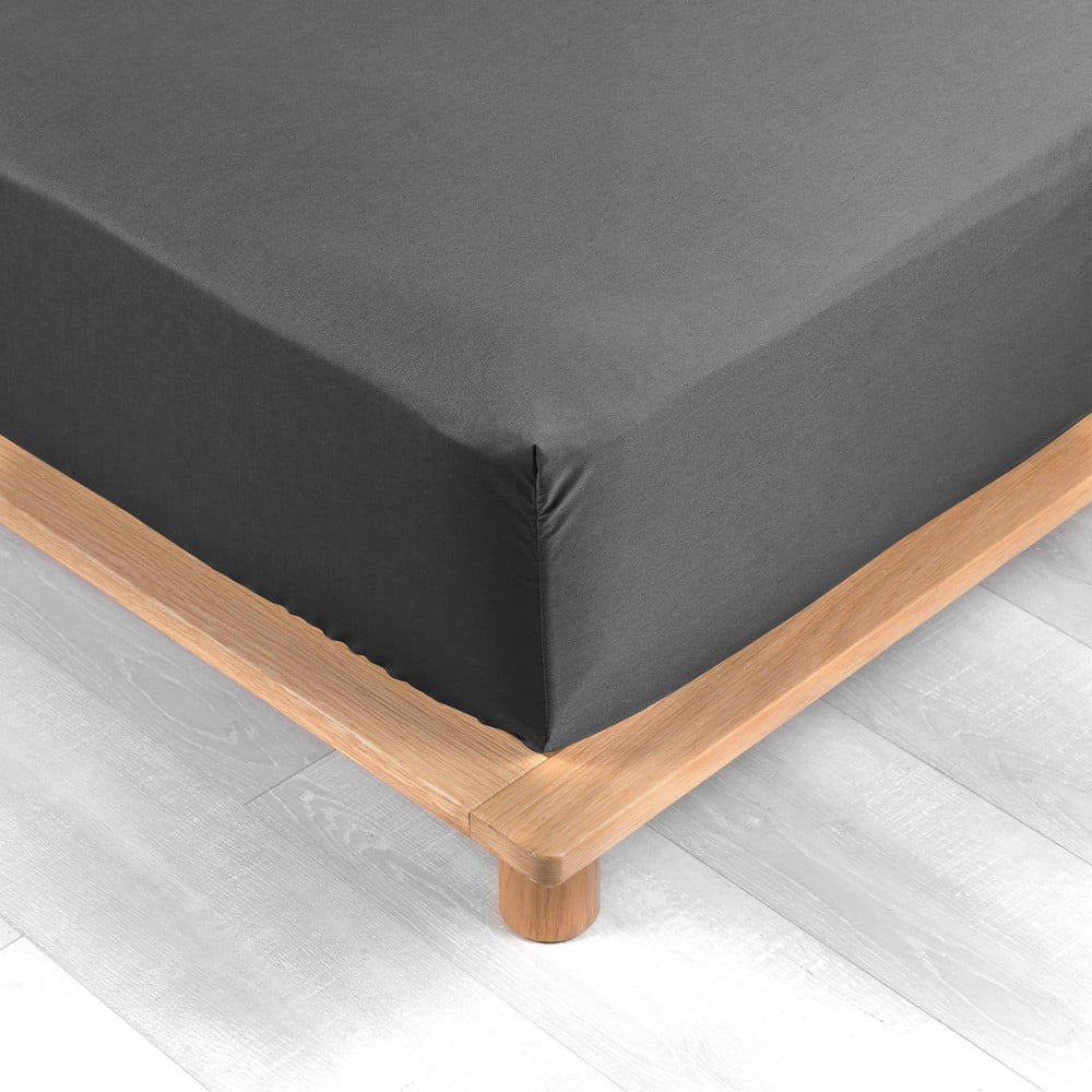 Cearceaf gri antracit din bumbac percal cu elastic 180x200 cm Percaline – douceur d'intérieur Cearceaf gri antracit din bumbac percal cu elastic 180x200 cm Percaline – douceur d'intérieur