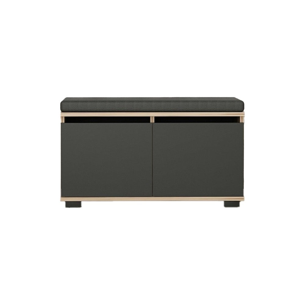 Pantofar negru/în culoare naturală cu bancă cu aspect de lemn de nuc Drago – Kalune Design Pantofar negru/în culoare naturală cu bancă cu aspect de lemn de nuc Drago – Kalune Design