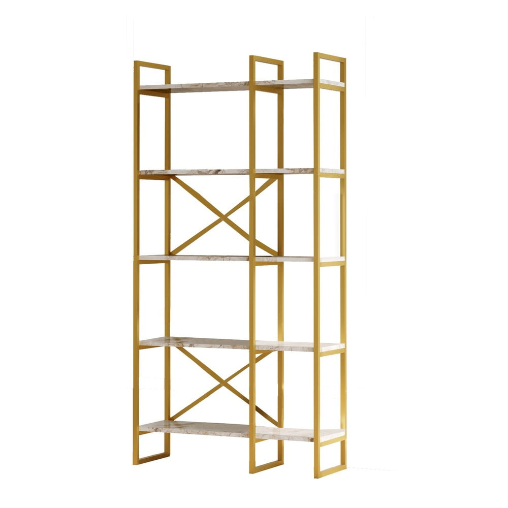 Etajeră alb-auriu cu aspect de marmură 87,5x175 cm Monica – Kalune Design Etajeră alb-auriu cu aspect de marmură 87,5x175 cm Monica – Kalune Design