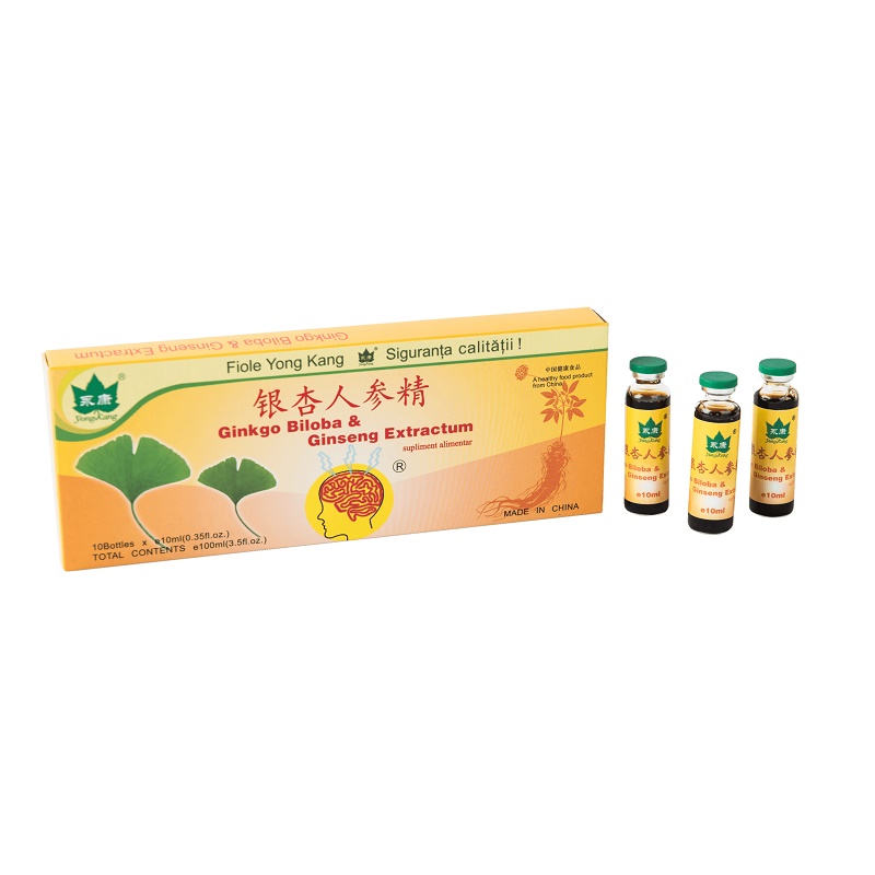 Ginkgo Biloba si Ginseng Extractum, 10 fiole, Yongkang International Ginkgo Biloba si Ginseng Extractum, 10 fiole, Yongkang International