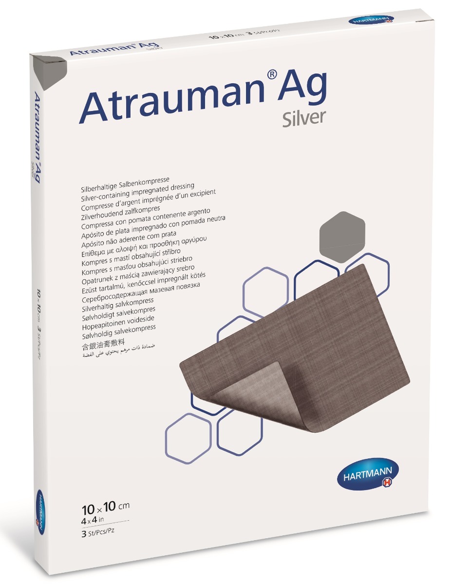 Pansament cu unguent neutru si argint, 10x10 cm, 10 bucati, Atrauman Pansament cu unguent neutru si argint, 10x10 cm, 10 bucati, Atrauman