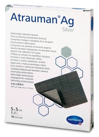 Pansament cu unguent neutru si argint, 5x5 cm, 10 bucati, Atrauman