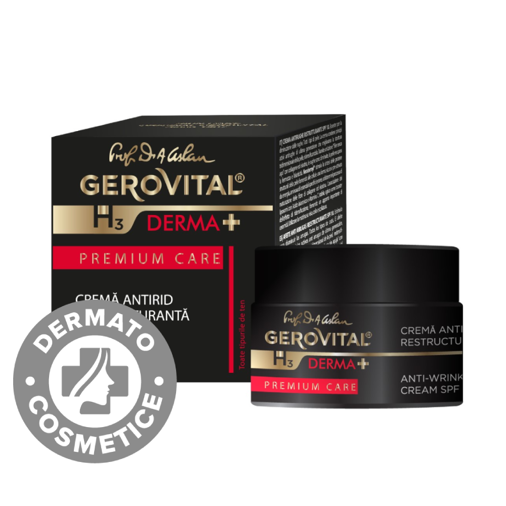 Crema antirid restructuranta SPF 10 GH3 Derma+ Premium Care, 50ml, Gerovital Crema antirid restructuranta SPF 10 GH3 Derma+ Premium Care, 50ml, Gerovital