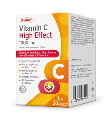 Dr. Max Vitamina C High Effect 1000mg, 30 comprimate mestecabile Dr. Max Vitamina C High Effect 1000mg, 30 comprimate mestecabile