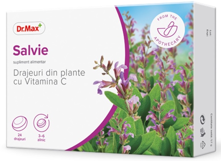 Dr. Max Drajeuri din plante cu salvie si vitamina C, 24 drajeuri Dr. Max Drajeuri din plante cu salvie si vitamina C, 24 drajeuri