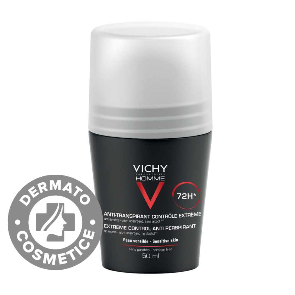 Deodorant roll-on pentru barbati control extrem 72h Homme, 50ml, Vichy Deodorant roll-on pentru barbati control extrem 72h Homme, 50ml, Vichy