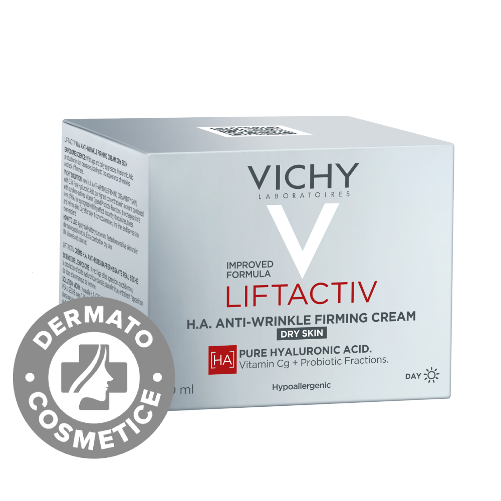 Crema de fata antirid pentru ten uscat Liftactiv H.A., 50ml, Vichy Crema de fata antirid pentru ten uscat Liftactiv H.A., 50ml, Vichy