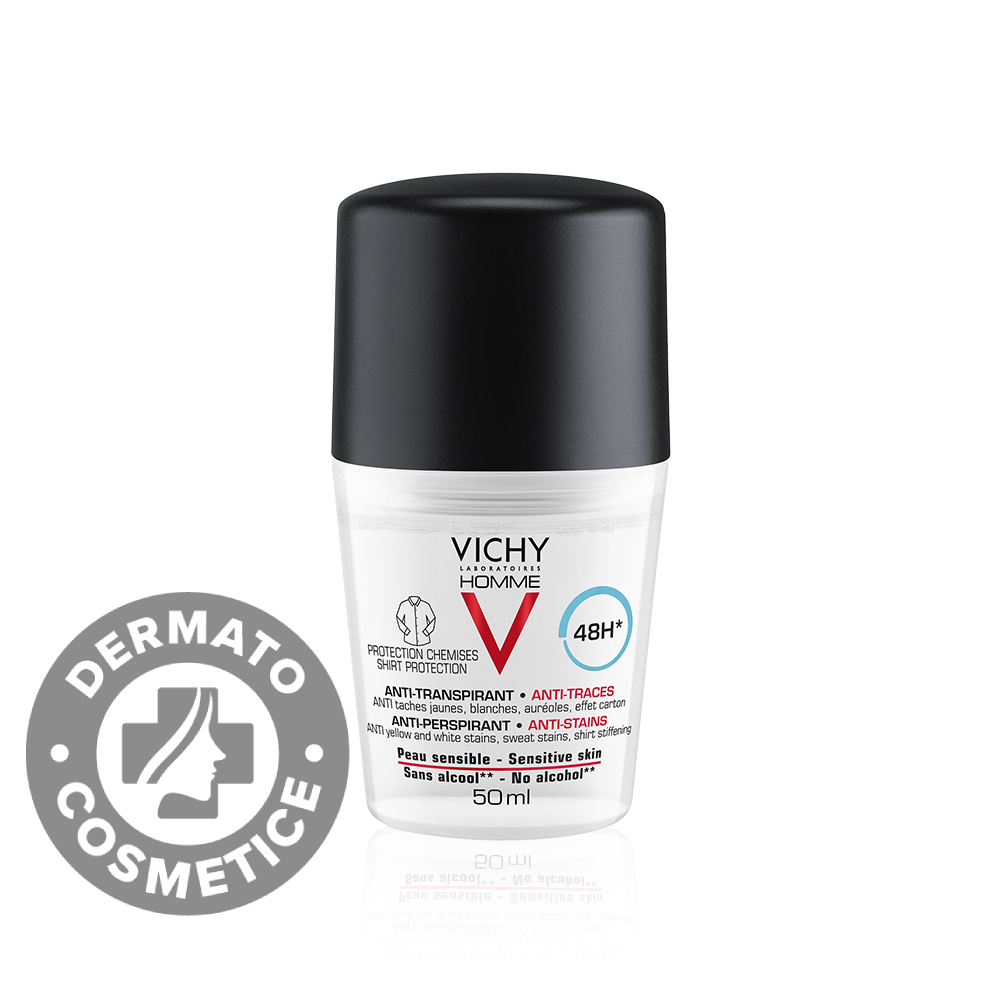 Deodorant roll-on pentru barbati anti-urme 48h Homme, 50ml, Vichy Deodorant roll-on pentru barbati anti-urme 48h Homme, 50ml, Vichy