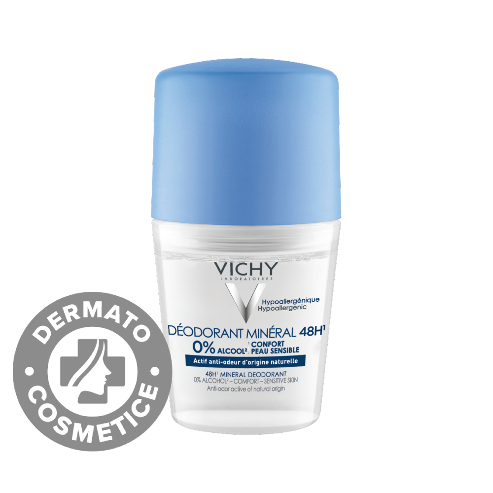 Deodorant roll-on mineral fara saruri de aluminiu 48h, 50ml, Vichy Deodorant roll-on mineral fara saruri de aluminiu 48h, 50ml, Vichy