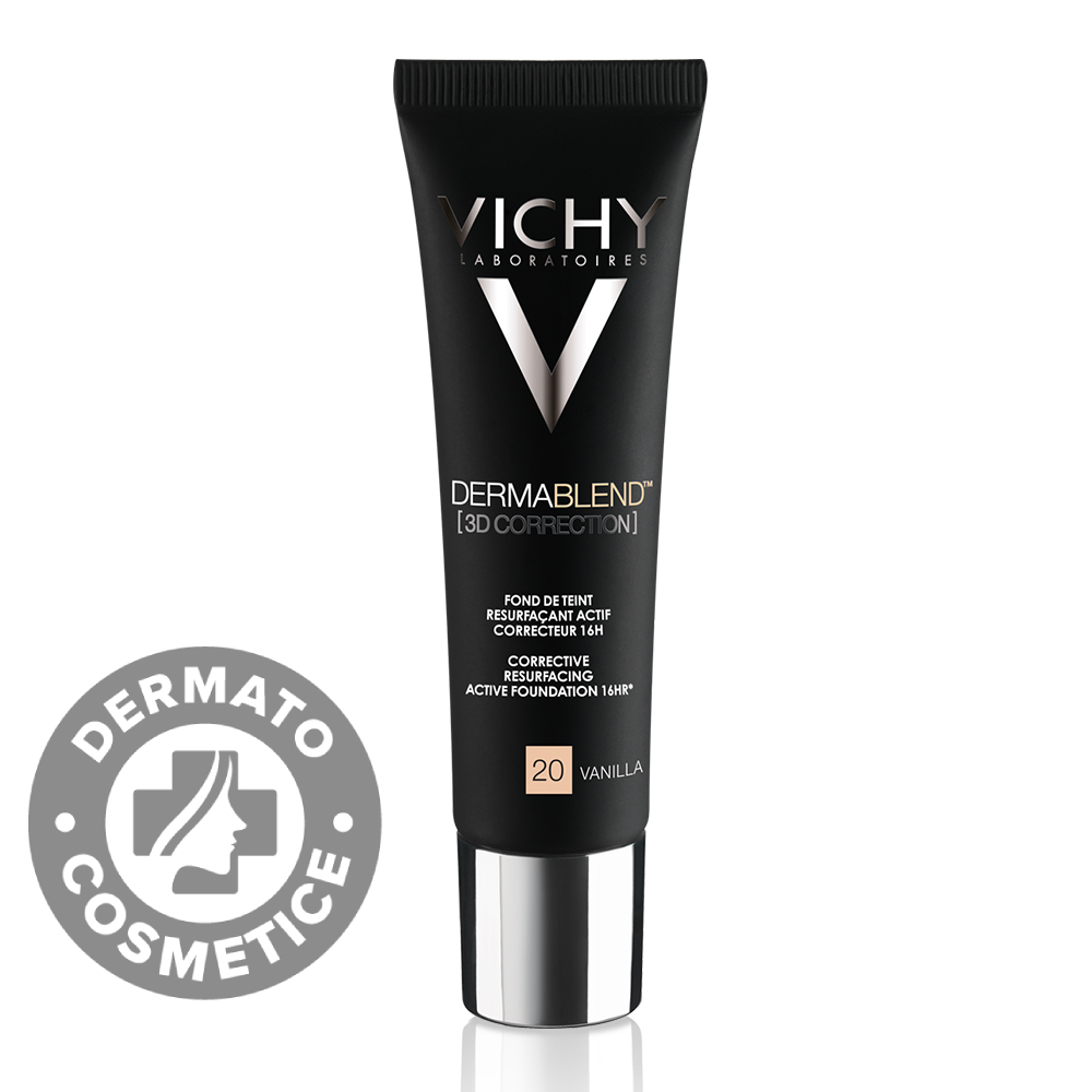 Fond de ten corector ten gras cu tendinta acneica Dermablend 3D 20 Vanilla, 30ml, Vichy Fond de ten corector ten gras cu tendinta acneica Dermablend 3D 20 Vanilla, 30ml, Vichy