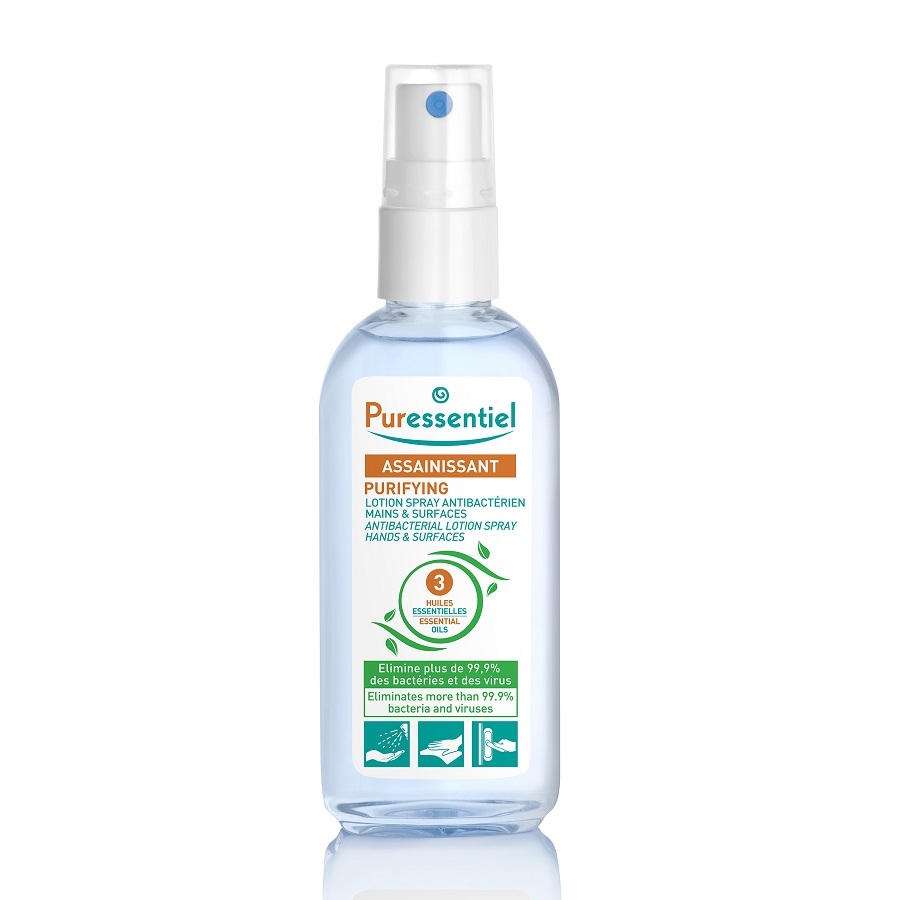 Lotiune spray antibacteriana pentru maini cu 3 uleiuri esentiale, 80ml, Puressentiel Lotiune spray antibacteriana pentru maini cu 3 uleiuri esentiale, 80ml, Puressentiel