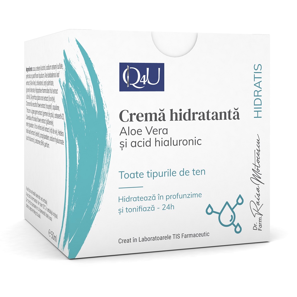 Crema hidratanta cu aloe vera si acid hialuronic Hidratis Q4U, 50ml, Tis Farmaceutic Crema hidratanta cu aloe vera si acid hialuronic Hidratis Q4U, 50ml, Tis Farmaceutic