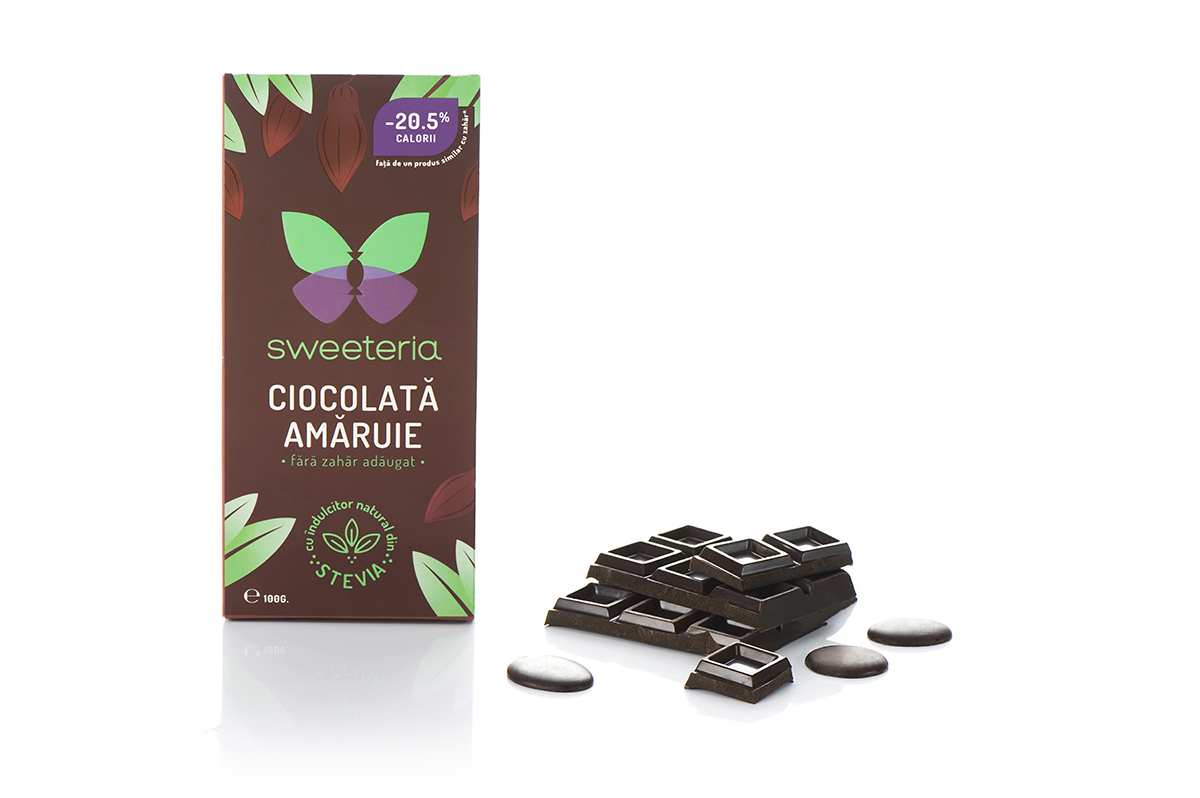 Ciocolata amaruie 70% cu indulcitor din stevie, 100g, Sweeteria Ciocolata amaruie 70% cu indulcitor din stevie, 100g, Sweeteria
