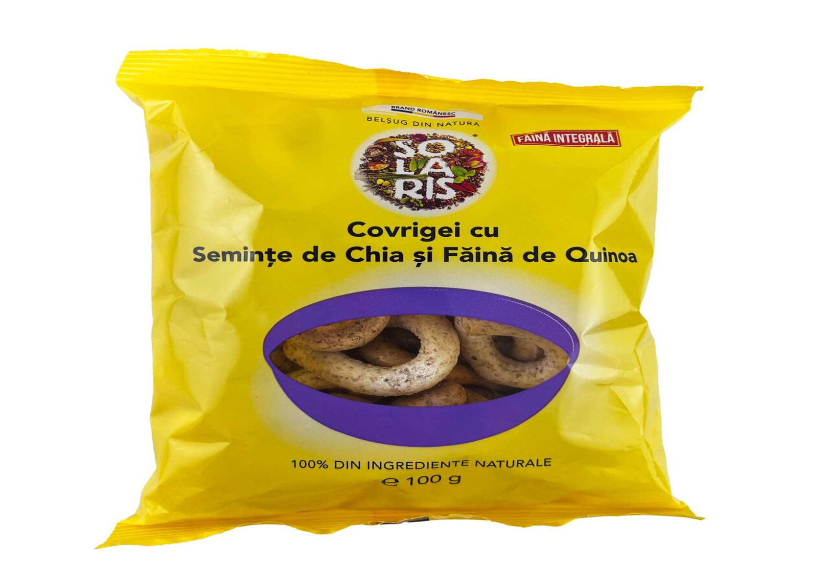 Covrigei din faina integrala cu seminte de chia si faina de quinoa, 100g, Solaris Covrigei din faina integrala cu seminte de chia si faina de quinoa, 100g, Solaris