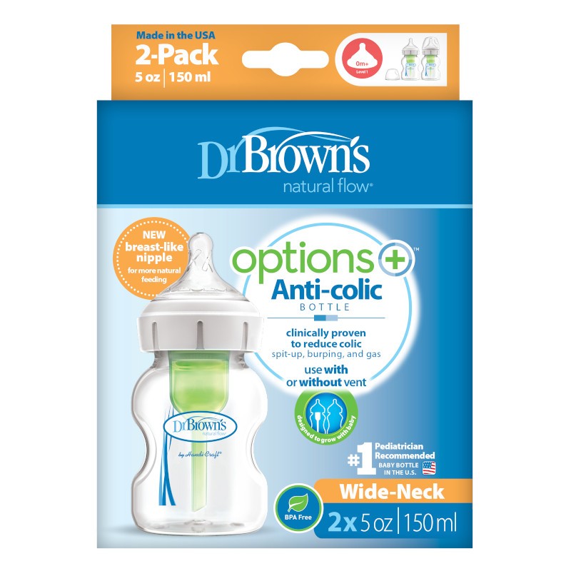 Set biberoane anti-colici cu gat larg Options+, 2 x 150ml, Dr. Brown's Set biberoane anti-colici cu gat larg Options+, 2 x 150ml, Dr. Brown's