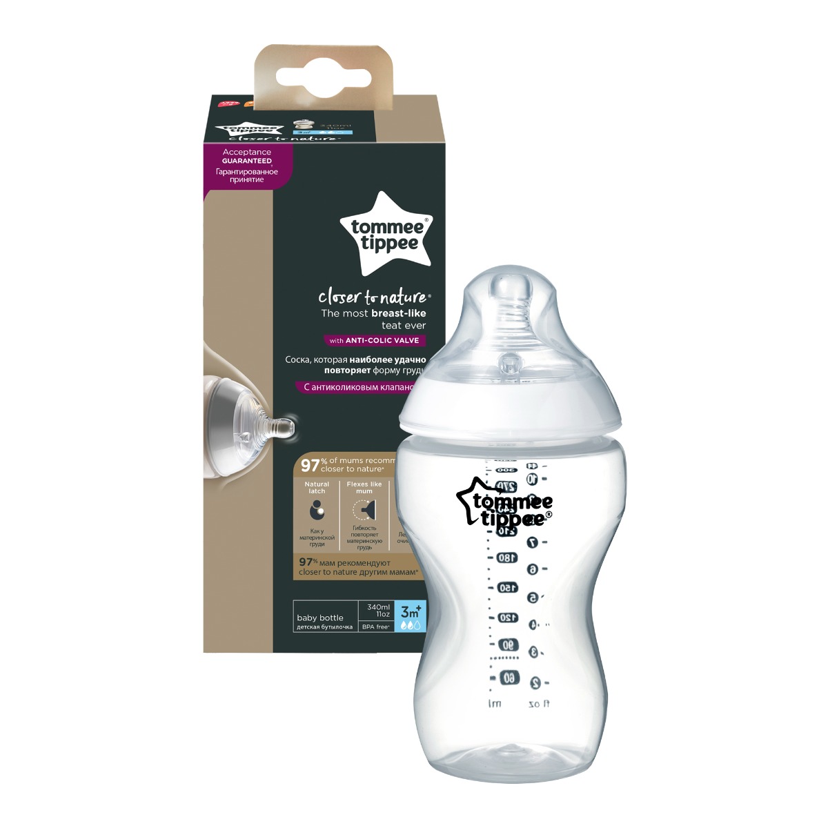 Biberon tetina silicon Closer to Nature +3 luni, 340ml, Tommee Tippee Biberon tetina silicon Closer to Nature +3 luni, 340ml, Tommee Tippee