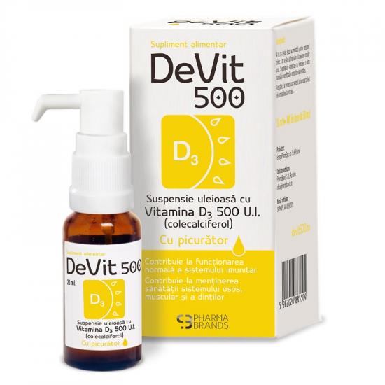 Suspensie uleioasa cu picurator Vitamina D3 DeVit 500, 20ml, Pharma Brands Suspensie uleioasa cu picurator Vitamina D3 DeVit 500, 20ml, Pharma Brands
