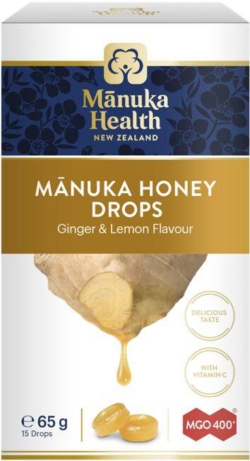 Dropsuri cu miere de Manuka MGO 400 si ghimbir cu lamaie, 65g, Manuka Health Dropsuri cu miere de Manuka MGO 400 si ghimbir cu lamaie, 65g, Manuka Health