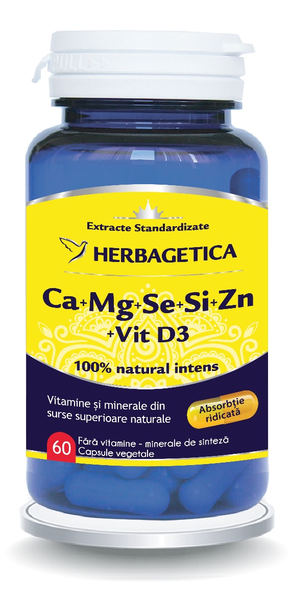 Ca+Mg+Se+Si+Zn Organice cu Vitamina D3, 60 capsule, Herbagetica Ca+Mg+Se+Si+Zn Organice cu Vitamina D3, 60 capsule, Herbagetica