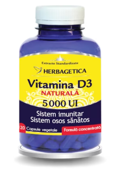 Vitamina D3 Naturala 5000 UI, 120 capsule vegetale, Herbagetica Vitamina D3 Naturala 5000 UI, 120 capsule vegetale, Herbagetica