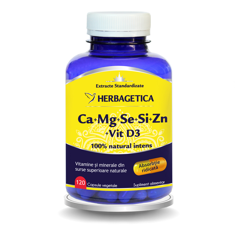Ca+Mg+Se+Si+Zn Organice cu Vitamina D3, 120 capsule, Herbagetica Ca+Mg+Se+Si+Zn Organice cu Vitamina D3, 120 capsule, Herbagetica