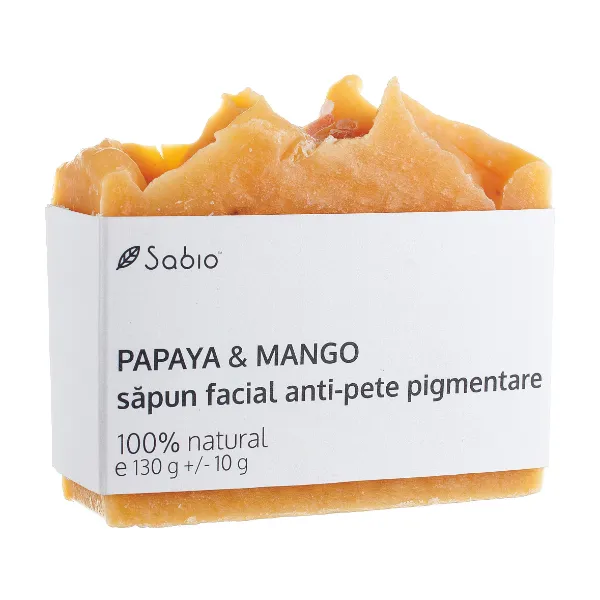 Sapun facial natural anti-pete pigmentare cu papaya si mango, 130g, Sabio Sapun facial natural anti-pete pigmentare cu papaya si mango, 130g, Sabio