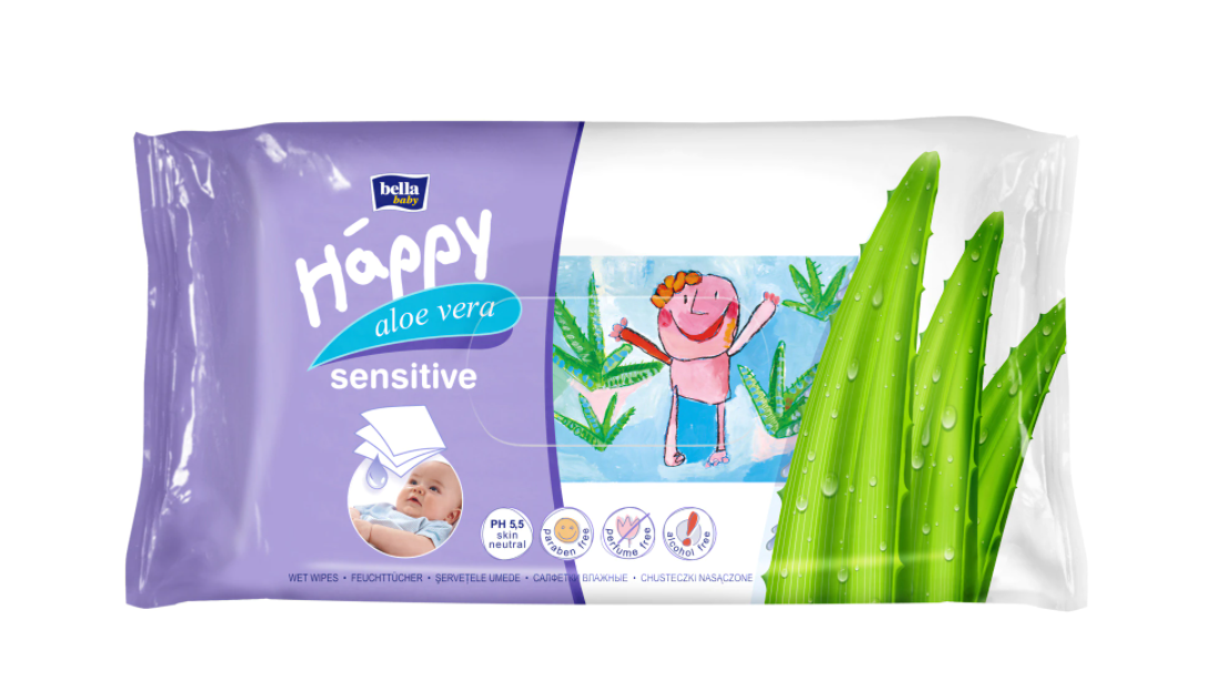 Servetele umede cu aloe vera Sensitive, 56 bucati, Bella Baby