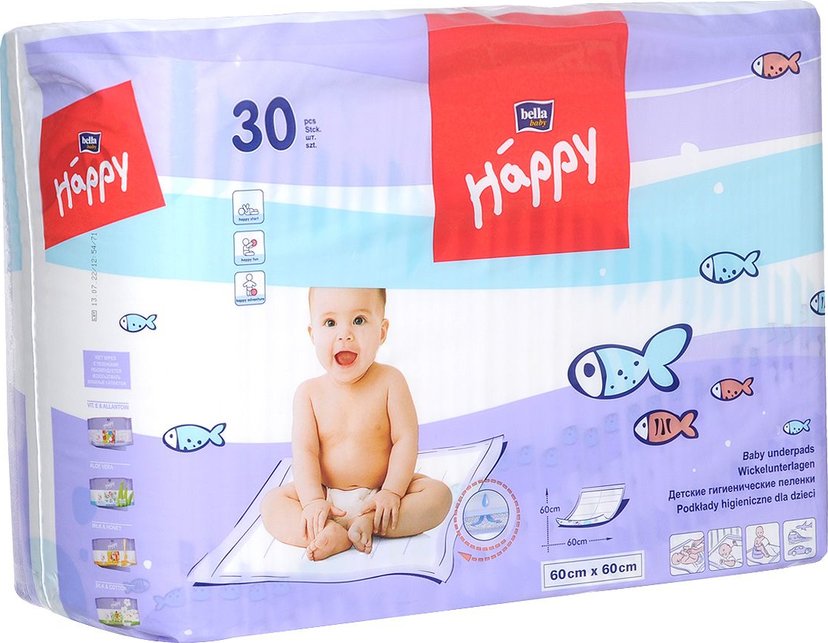Aleze igienice absorbante Happy 60x60cm, 30 bucati, Bella Baby Aleze igienice absorbante Happy 60x60cm, 30 bucati, Bella Baby