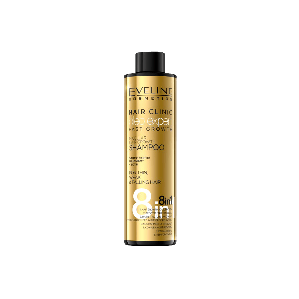 Sampon pentru cresterea rapida a parului 8 in 1 Oleo Expert, 400ml, Eveline Cosmetics Sampon pentru cresterea rapida a parului 8 in 1 Oleo Expert, 400ml, Eveline Cosmetics