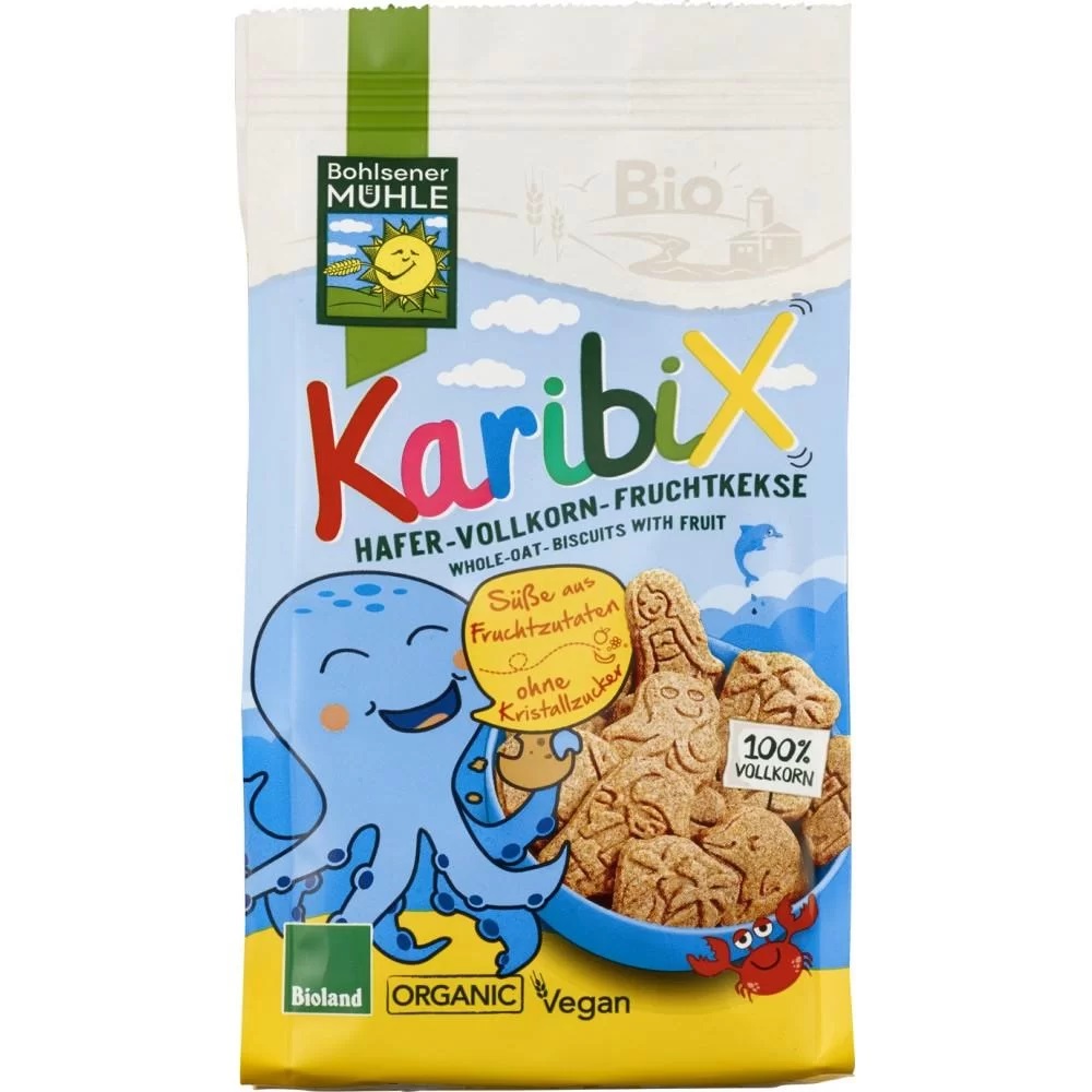 Biscuiti din faina integrala de ovaz si fructe Karibix, 125g, Bohlsener Muhle Biscuiti din faina integrala de ovaz si fructe Karibix, 125g, Bohlsener Muhle