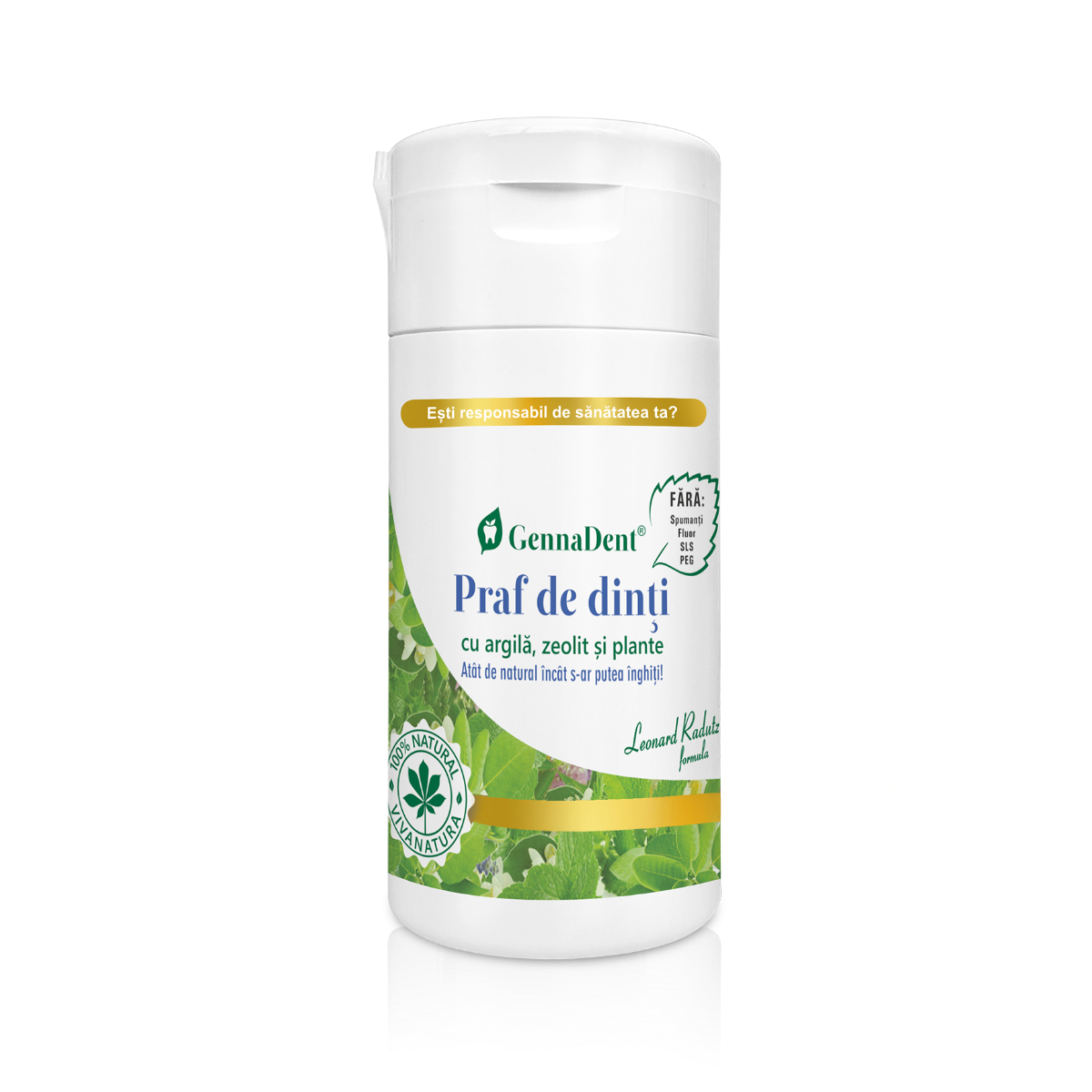 Praf de dinti cu argila, zerolit si plante GennaDent, 75g, VivaNatura Praf de dinti cu argila, zerolit si plante GennaDent, 75g, VivaNatura