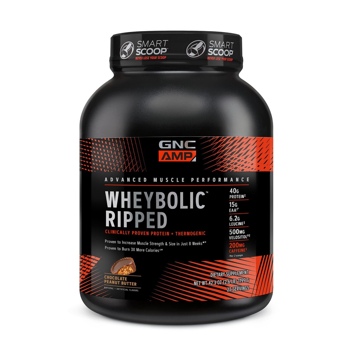 Proteina din zer cu aroma de ciocolata si unt de Arahide AMP Wheybolic Ripped, 1199g, GNC Proteina din zer cu aroma de ciocolata si unt de Arahide AMP Wheybolic Ripped, 1199g, GNC
