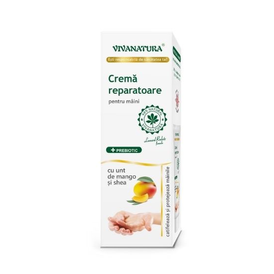 Crema reparatoare pentru maini cu mango si unt de shea, 50ml, VivaNatura Crema reparatoare pentru maini cu mango si unt de shea, 50ml, VivaNatura
